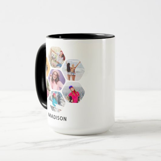Multi Foto Collage Moderne Persoonlijke Naam Mok (Voorkant links)