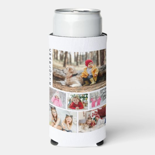 Multi Foto Collage Moderne Persoonlijke Naam Seltzer Blikjeskoeler (Seltzer Voorkant)