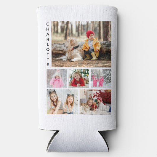 Multi Foto Collage Moderne Persoonlijke Naam Seltzer Blikjeskoeler (Voorkant)