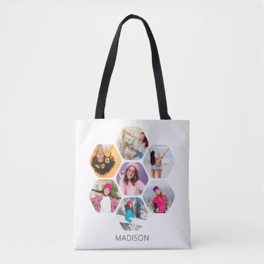 Multi Foto Collage Moderne Persoonlijke Naam Tote Bag (Voorkant)
