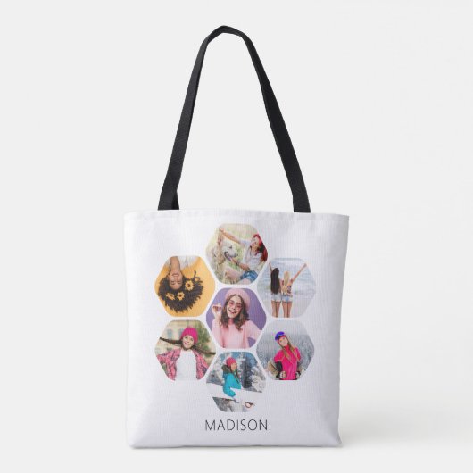 Multi Foto Collage Moderne Persoonlijke Naam Tote Bag (Achterkant)