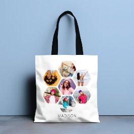 Multi Foto Collage Moderne Persoonlijke Naam Tote Bag