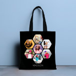 Multi Foto Collage Moderne Persoonlijke Naam Tote Bag<br><div class="desc">De multi Canvas tassen van de Naam van de Collage Moderne van de Foto Gepersonaliseerde eigenschap een fotocollage van uw favoriete foto's in een hexagonvorm. Gepersonaliseerd met jouw naam in modern zwart manuscript. Perfect voor verjaardag, Kerstmis, Moederdag, grootouders, zus, beste vriend en nog veel meer. FOTO TIP: centreer uw foto's...</div>