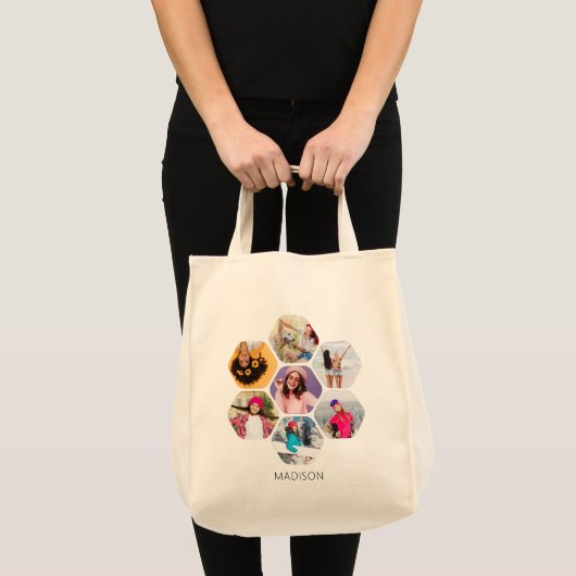 Multi Foto Collage Moderne Persoonlijke Naam Tote Bag (Voorkant (product))