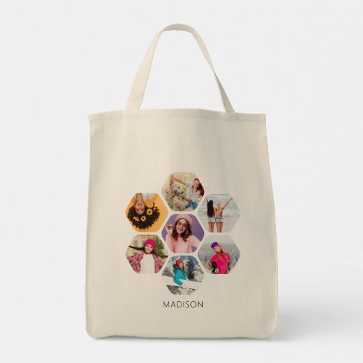 Multi Foto Collage Moderne Persoonlijke Naam Tote Bag (Achterkant)