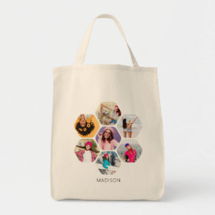 Multi Foto Collage Moderne Persoonlijke Naam Tote Bag