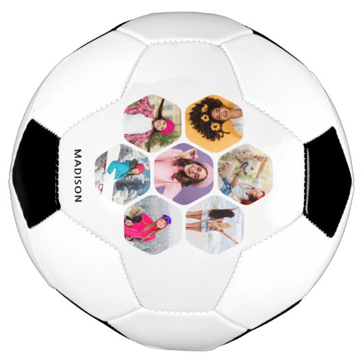 Multi Foto Collage Moderne Persoonlijke Naam Voetbal (Gedraaid)