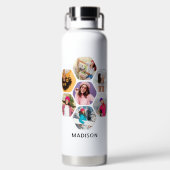 Multi Foto Collage Moderne Persoonlijke Naam Waterfles (Achterkant)