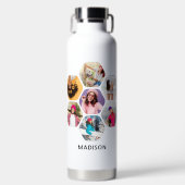 Multi Foto Collage Moderne Persoonlijke Naam Waterfles (Voorkant)