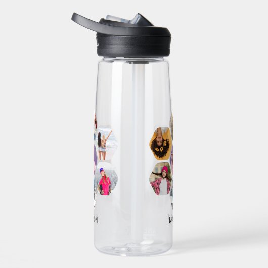 Multi Foto Collage Moderne Persoonlijke Naam Waterfles (Rechts)