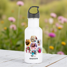 Multi Foto Collage Moderne Persoonlijke Naam Waterfles