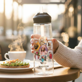 Multi Foto Collage Moderne Persoonlijke Naam Waterfles