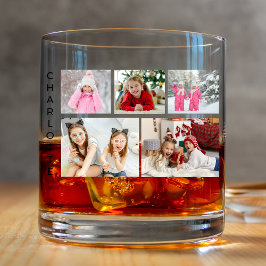 Multi Foto Collage Moderne Persoonlijke Naam Whisky Glas