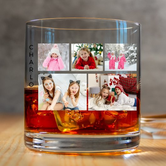 Multi Foto Collage Moderne Persoonlijke Naam Whisky Glas