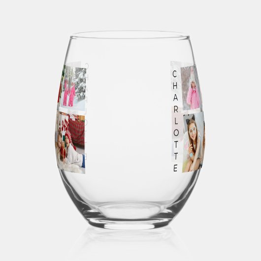 Multi Foto Collage Moderne Persoonlijke Naam Wijnglas Zonder Voet (Rechts)