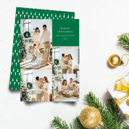 Multi Foto Collage Retro Groen Patroon Kerstmis Feestdagenkaart