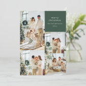 Multi Foto Collage Retro Groene Bloemen Kerstmis Feestdagenkaart (Staand voorkant)