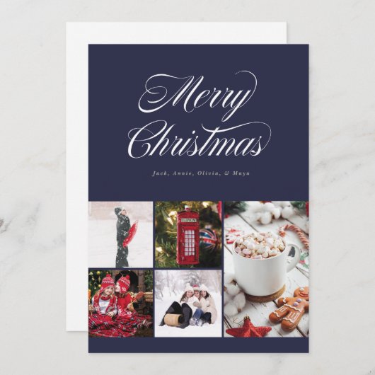Multi foto Cursive Navy vakantie Kaart (Voorkant / Achterkant)