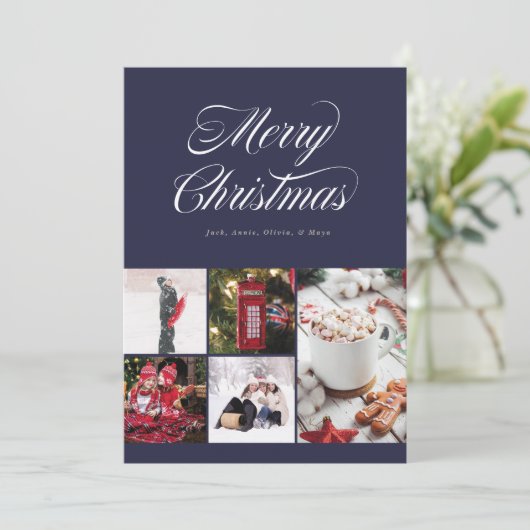 Multi foto Cursive Navy vakantie Kaart (Staand voorkant)