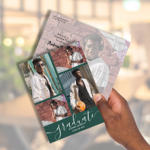 Multi Foto Donker Groen Graduation Party Uitnodigi Briefkaart