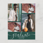 Multi Foto Donker Groen Graduation Party Uitnodigi Briefkaart (Voorkant)