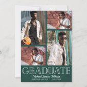 Multi Foto Donkergroene Verjaardagsfeestje Afstude Kaart (Voorkant)