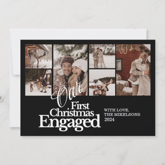 Multi foto Elegant Eerste Kerstdag verloofd Feestdagenkaart (Voorkant)