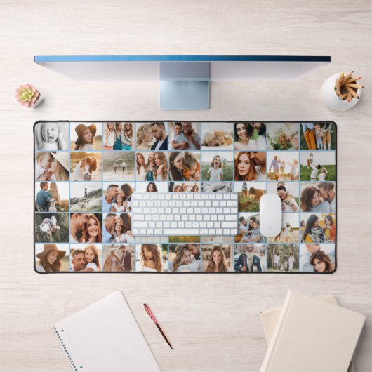 Multi foto familie cadeau Keepsake Blue Christmas Bureaumat (Kantoor 1)