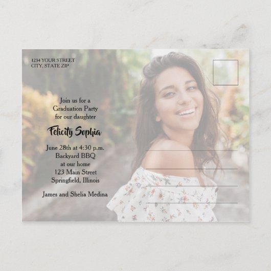 Multi foto gebrande Oranje Afstuderen uitnodiging (Achterkant)