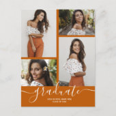 Multi foto gebrande Oranje Afstuderen uitnodiging (Voorkant)