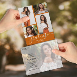 Multi foto gebrande Oranje Afstuderen uitnodiging