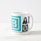 Multi Foto Gepersonaliseerd Monogram Helderblauw Koffiemok (Voorkant rechts)