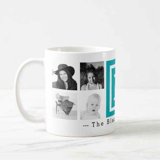 Multi Foto Gepersonaliseerd Monogram Helderblauw Koffiemok (Links)