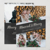 Multi Foto | Getrouwd en Blij Krijtbord Uiterlijk Feestdagenkaart (Voorkant / Achterkant)
