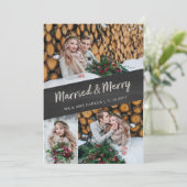 Multi Foto | Getrouwd en Blij Krijtbord Uiterlijk Feestdagenkaart (Staand voorkant)