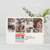 Multi Foto Getrouwd en Bright Pas getrouwd Vakanti Feestdagenkaart (Staand voorkant)