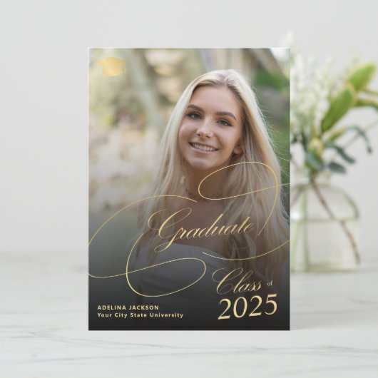 Multi foto goud zwart afstuderen script afstuderen aankondiging (Staand voorkant)