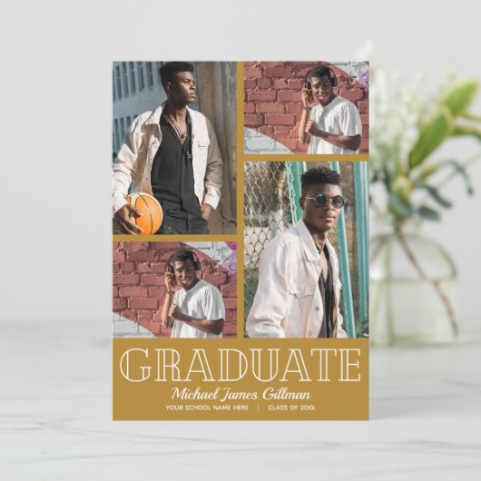 Multi Foto Gouden Afstudeerfeest Kaart (Staand voorkant)