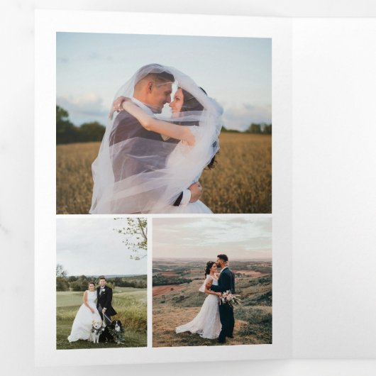 Multi foto gouden script bruiloft bedankkaart drieluik uitnodiging (Binnenzijde eerst)