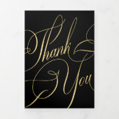 Multi foto gouden zwarte bruiloft bedankkaart drieluik uitnodiging (Cover)