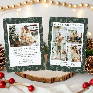 Multi-Foto Groen Minimaal Kerst Bladeren patroon Feestdagenkaart