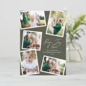 Multi foto modern elegant olijfgroen feest feestdagenkaart (Staand voorkant)