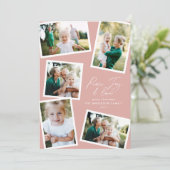 Multi foto modern elegant script blush roze partij feestdagenkaart (Staand voorkant)