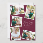 Multi foto modern elegant script bordeaux feestdagenkaart (Voorkant)