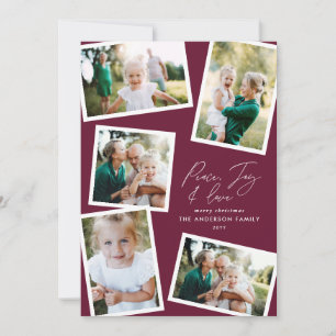 Multi foto modern elegant script bordeaux feestdagenkaart