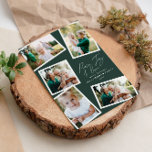 Multi foto modern elegant script groen feestdagenkaart<br><div class="desc">Moderne minimale stijlvolle multi foto familie huis decor elegante script tekst rust,  vreugde en liefde Vakantie kerstkaart,  Ideale verjaardag. Moderne trendgroene kleur kan worden gewijzigd.</div>
