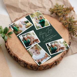 Multi foto modern elegant script groen feestdagenkaart
