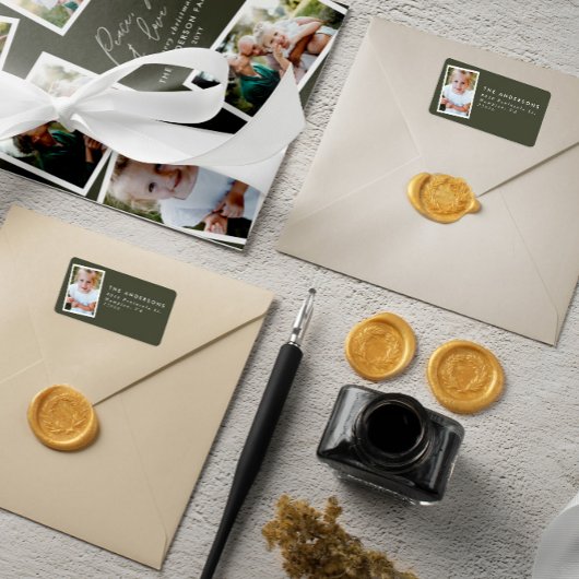 Multi foto modern elegant script groene partij etiket