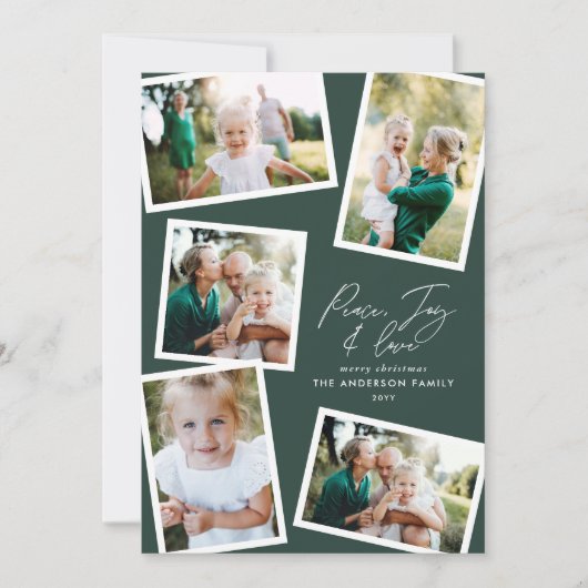 Multi foto modern elegant script groene partij feestdagenkaart (Voorkant)