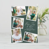 Multi foto modern elegant script groene partij feestdagenkaart (Staand voorkant)